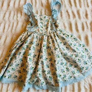 GIRL August Tea Party Blue Floral Eyelet Summer Boutique Dress Girls Sz 6
